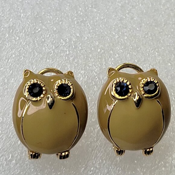 Tan Brown Owl Earrings - Picture 1 of 8